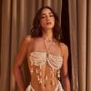 Pearl Beaded Choker with Tassel Neckline Vest Top