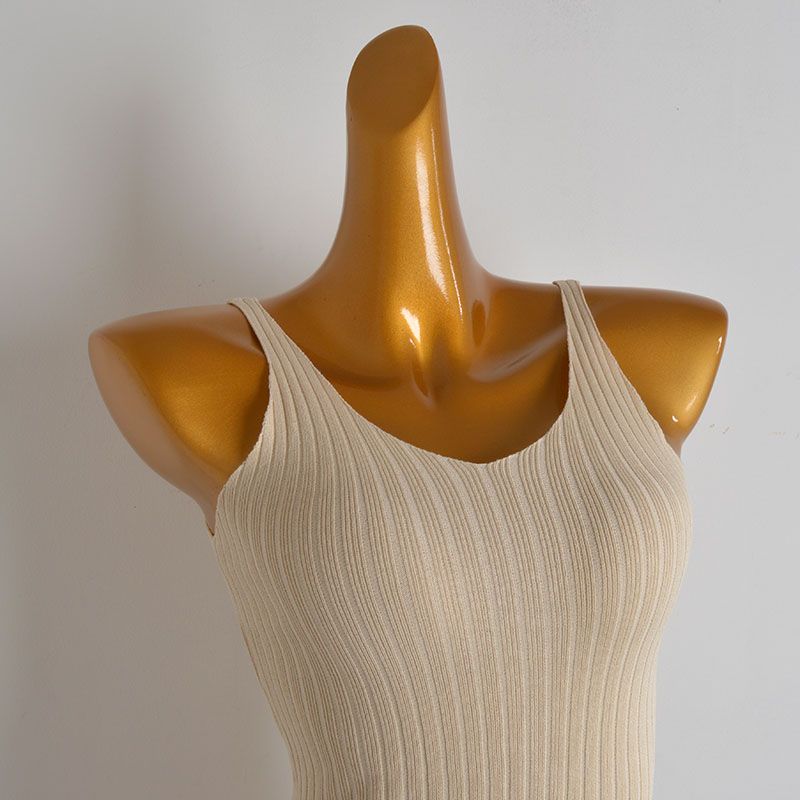 French Style Simple New V-neck Sunken Stripe Sleeveless Knitted Sling Vest Dress Women Clothes Summer Slim Fit Slimming Dress