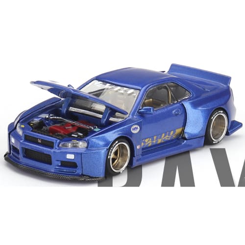 Kaido House Nissan Skyline GT-R (R34) Kaido Works Shinjuku V2 by Mini GT in Blue 158
