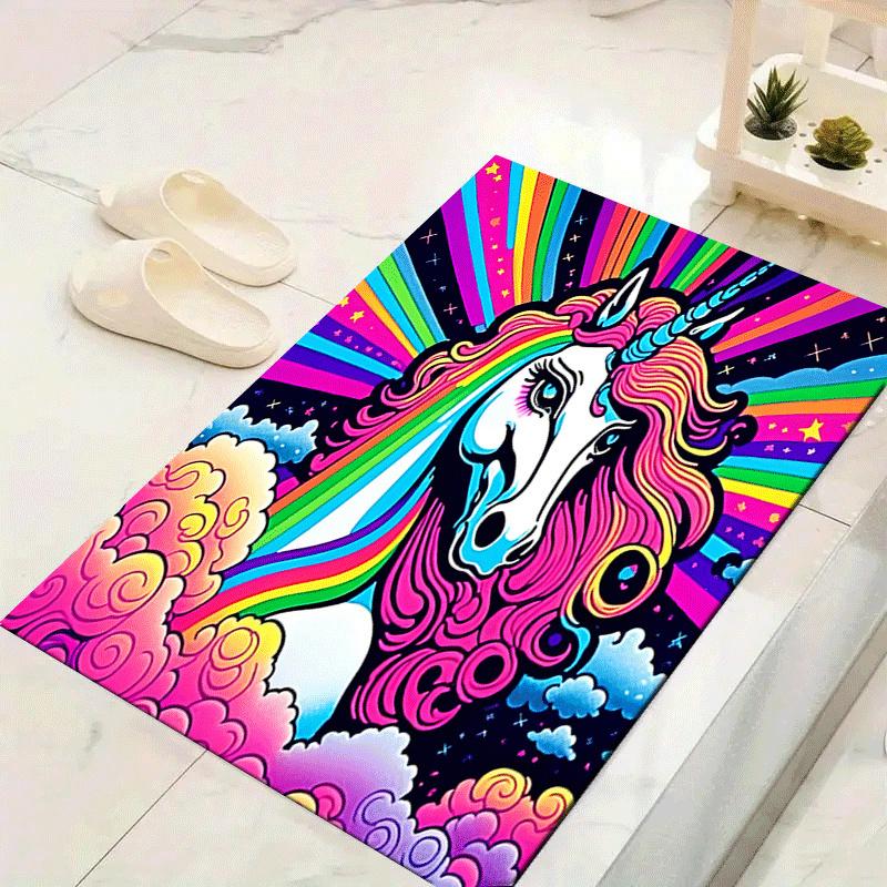 

1pc Rainbow Unicorn Print Design Area Rug - Soft, Anti-Slip, and Durable Gaming Room Decor for Bedroom 60cm by 90cm