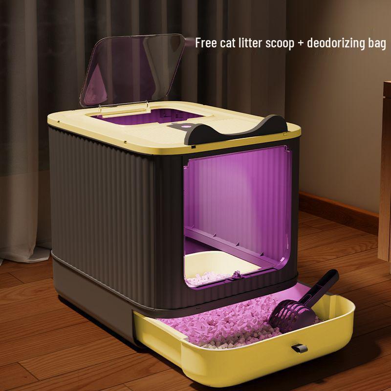 Super Large Anti-Leak Cat Litter Box with Sterilization, Top-Entry, Deodorizing, and Splash-Proof Features - Fully Enclosed.