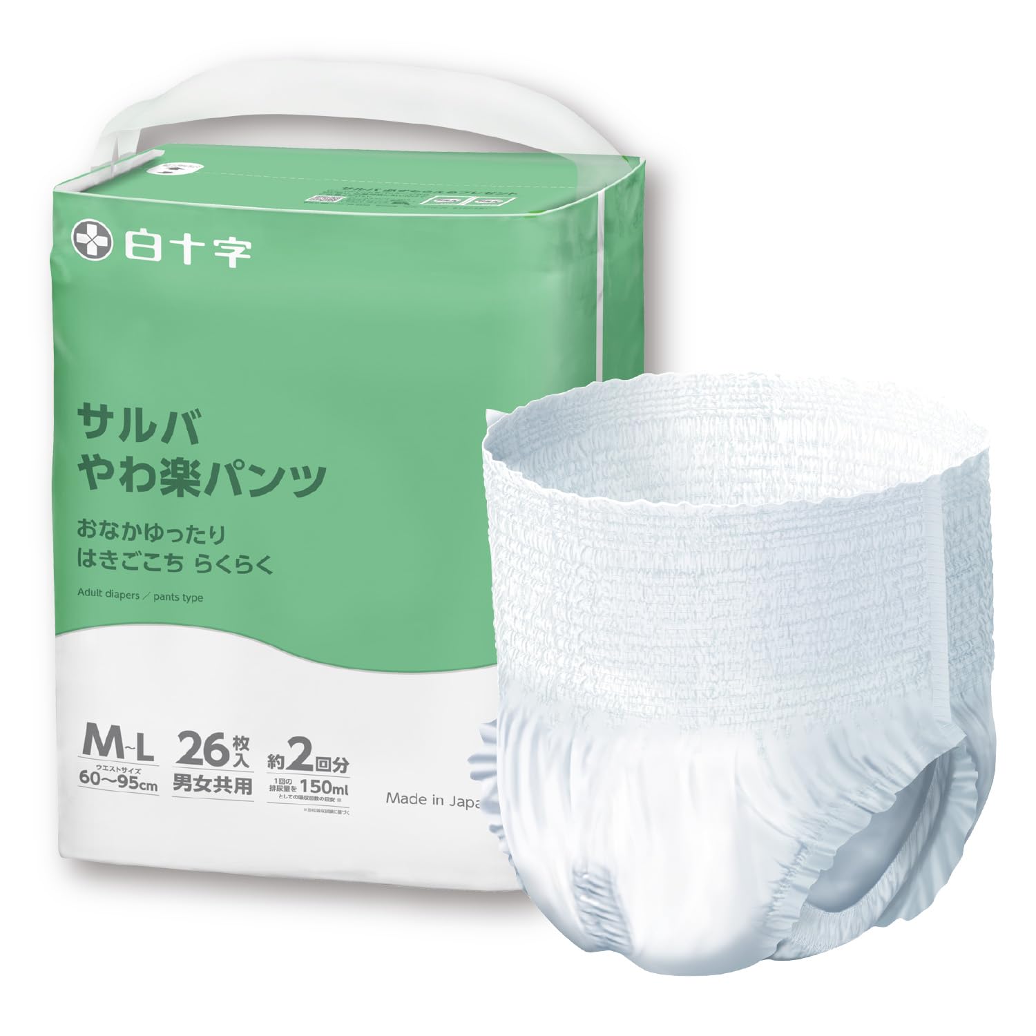 Salva Hakujuji Pants Type Soft Comfortable Absorption Adult Disposable Diapers Longer Gathers to Prevent & M~L 2-Time 26-Pack [Features Fit-Up Leaks] белый