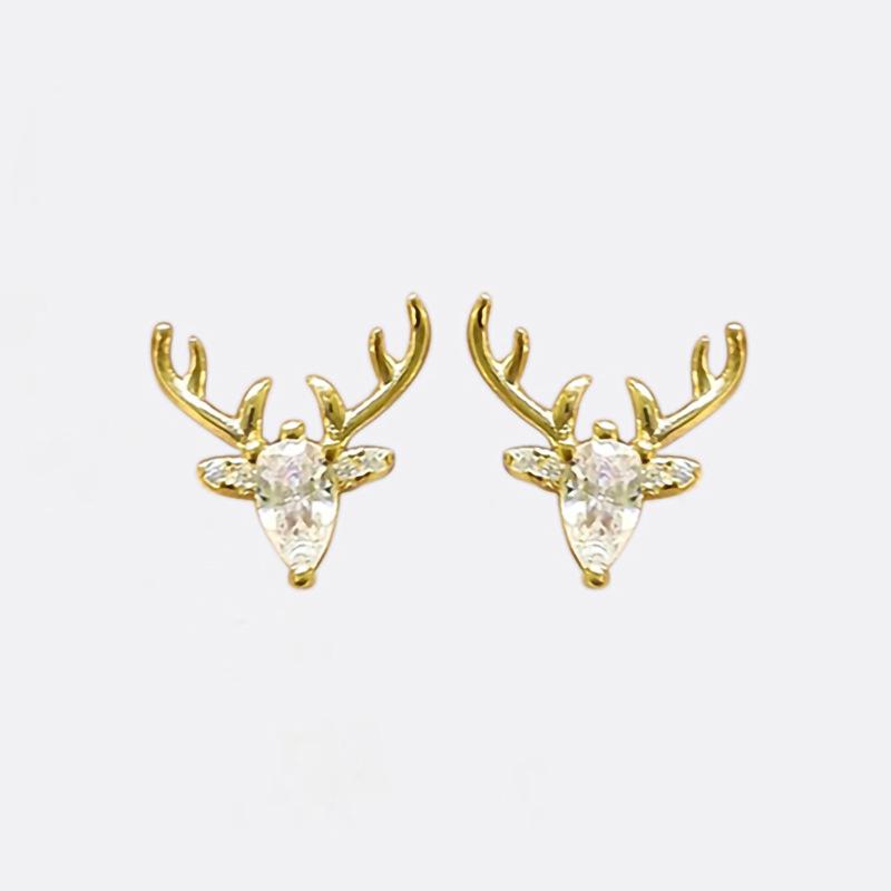Cao Shi Elegant Geometric Zirconia Deer Stud Earrings for Women - Festive Fashion Accessories