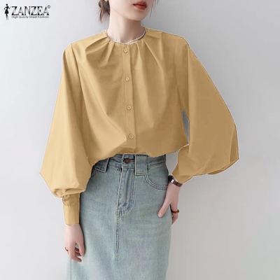 Women Casual Round Neck Solid Color Long Sleeve Blouse