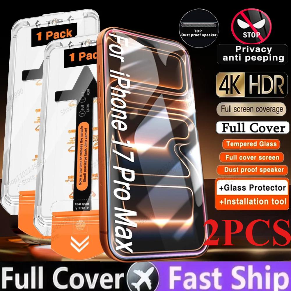 2 Peças 8k Hd Vidro Temperado Para Iphone 17 12 13 16 Pro Max Air 16e 14 15 Plus Protetor De Tela De Vidro Fácil Instalação Caixa Livre De Poeira