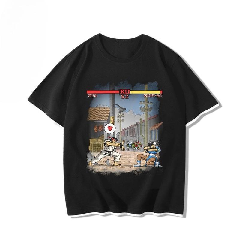 Men Ryu Ramen Noodle Print T Shirt Street Fighter Retro Japanese Anime Fighting Game Cotton Short Sleeve Casual Streetwear Tops