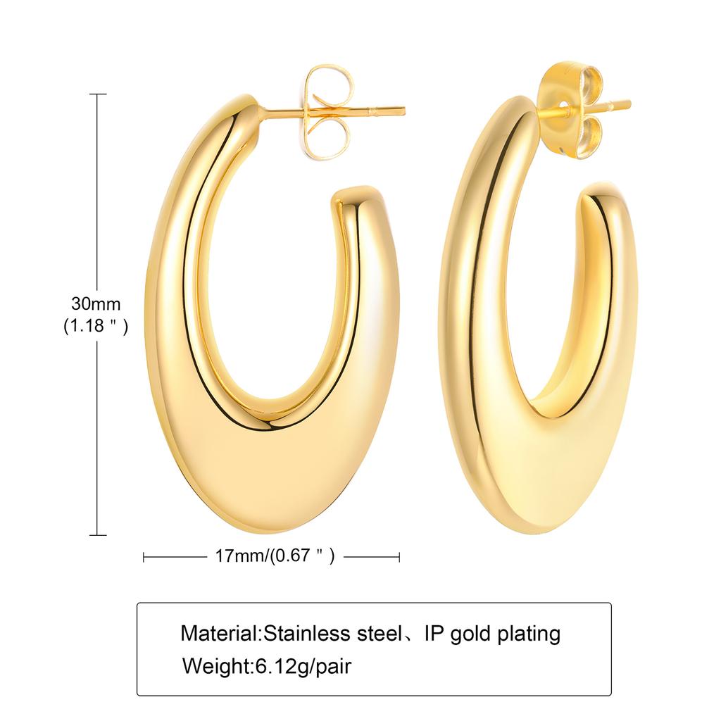 Vnox Women Chic Geometric Hoop Earrings,Gold Color Stainless Steel Big Round Ear Clip Jewelry,Anti Allergy Metal Party Accessory