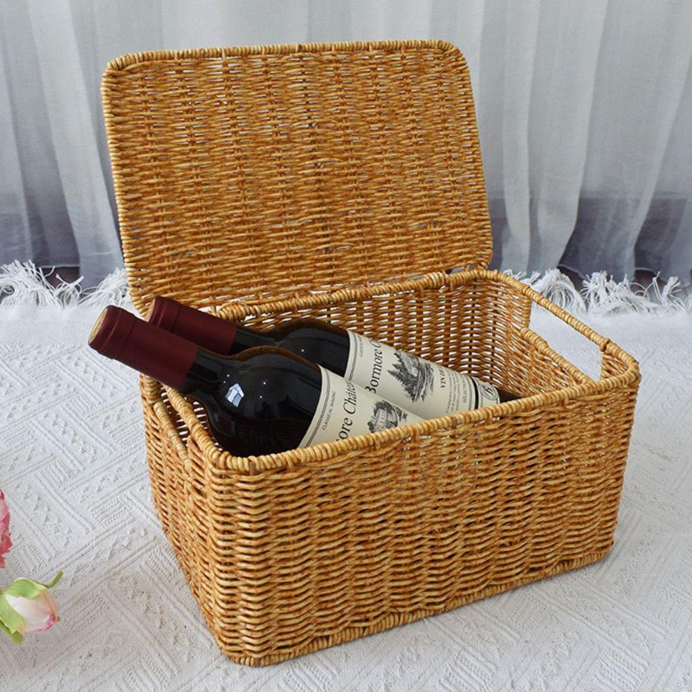 Large Capacity Rattan Storage Box Rectangular Weave Container Woven Storage Basket  Household