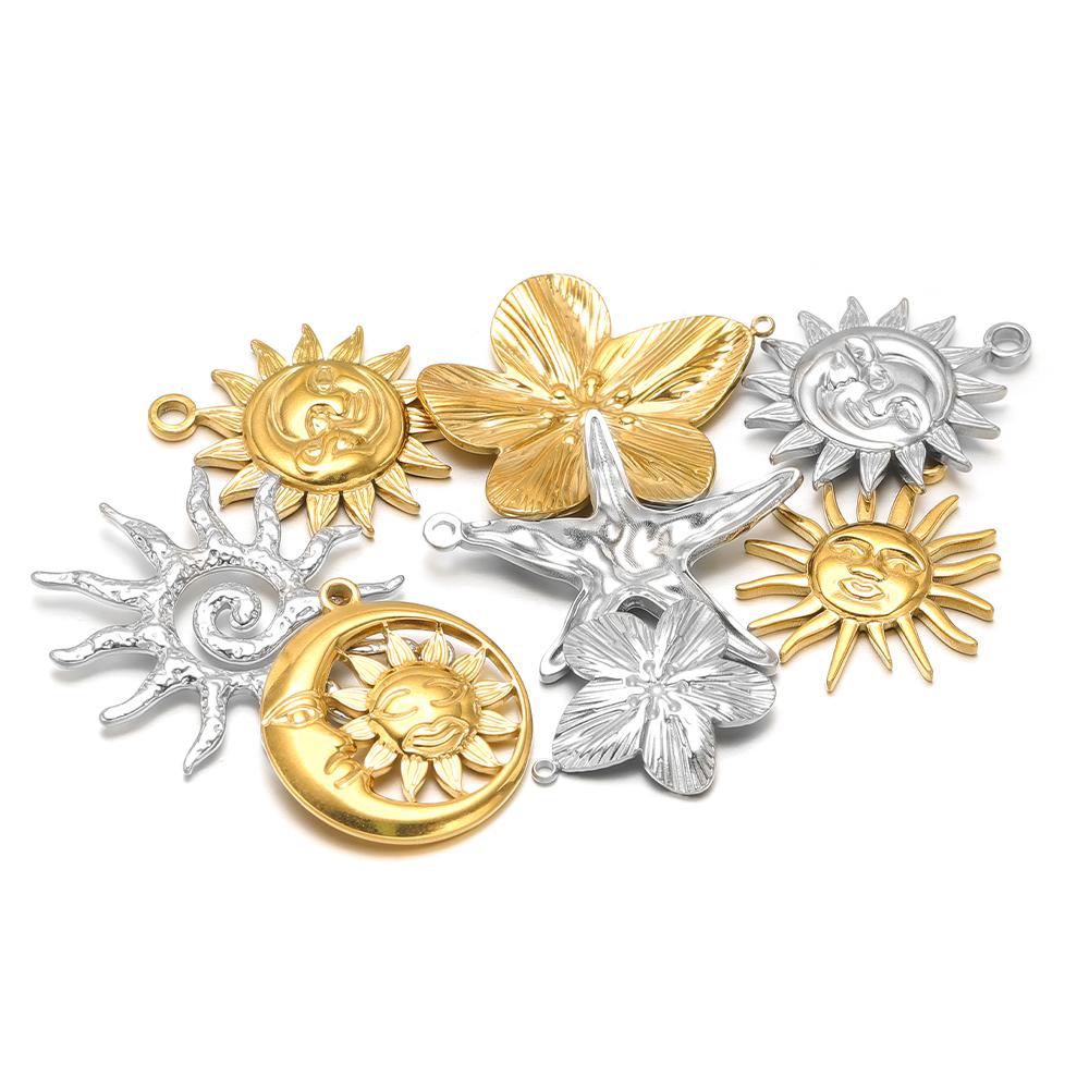 5Pcs Stainless Steel Multistyle Sun Charms Flower Pendants for DIY Retro Jewelry Making Handmade Necklace Earrings Findings Bulk