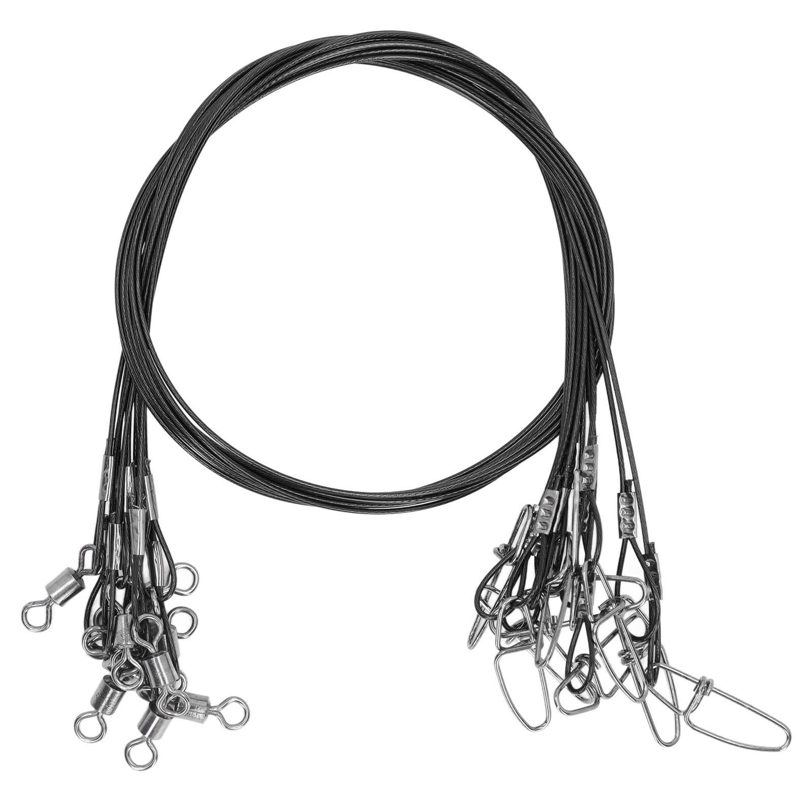 

10Pcs 50cm Fishing Wire Rigs Leaders Anti Bite Fishing Line Leaders with Swivels Ine Leaders Black