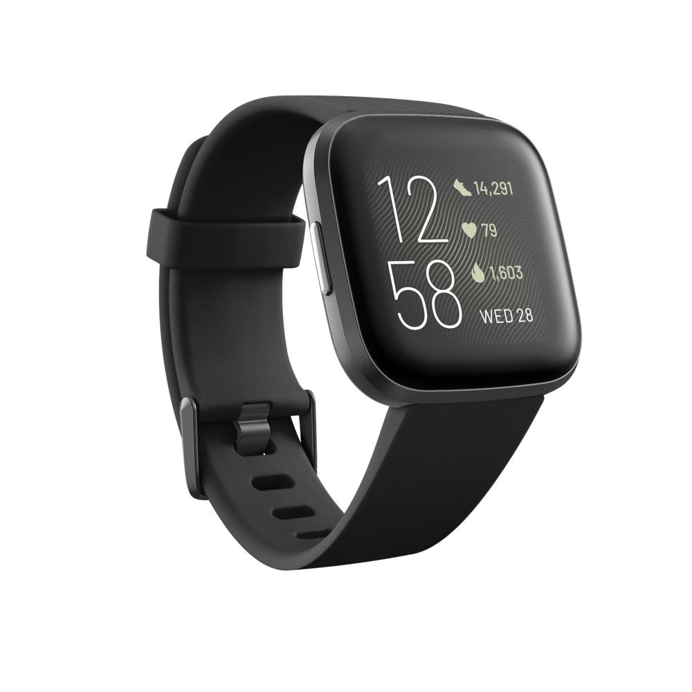 Умные часы Fitbit Versa 2 для здоровья и фитнеса с пульсометром, музыкой, встроенным ассистентом Alexa, отслеживанием сна и плавания, Черный/Угольный
