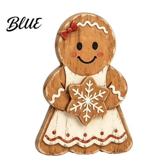 Christmas Fireplace Mantle Decor Wooden Gingerbread Man Decor, Rustic Gingerbread, Candy Cane House Figurines, Xmas Cute Lady Figurines Tabletop