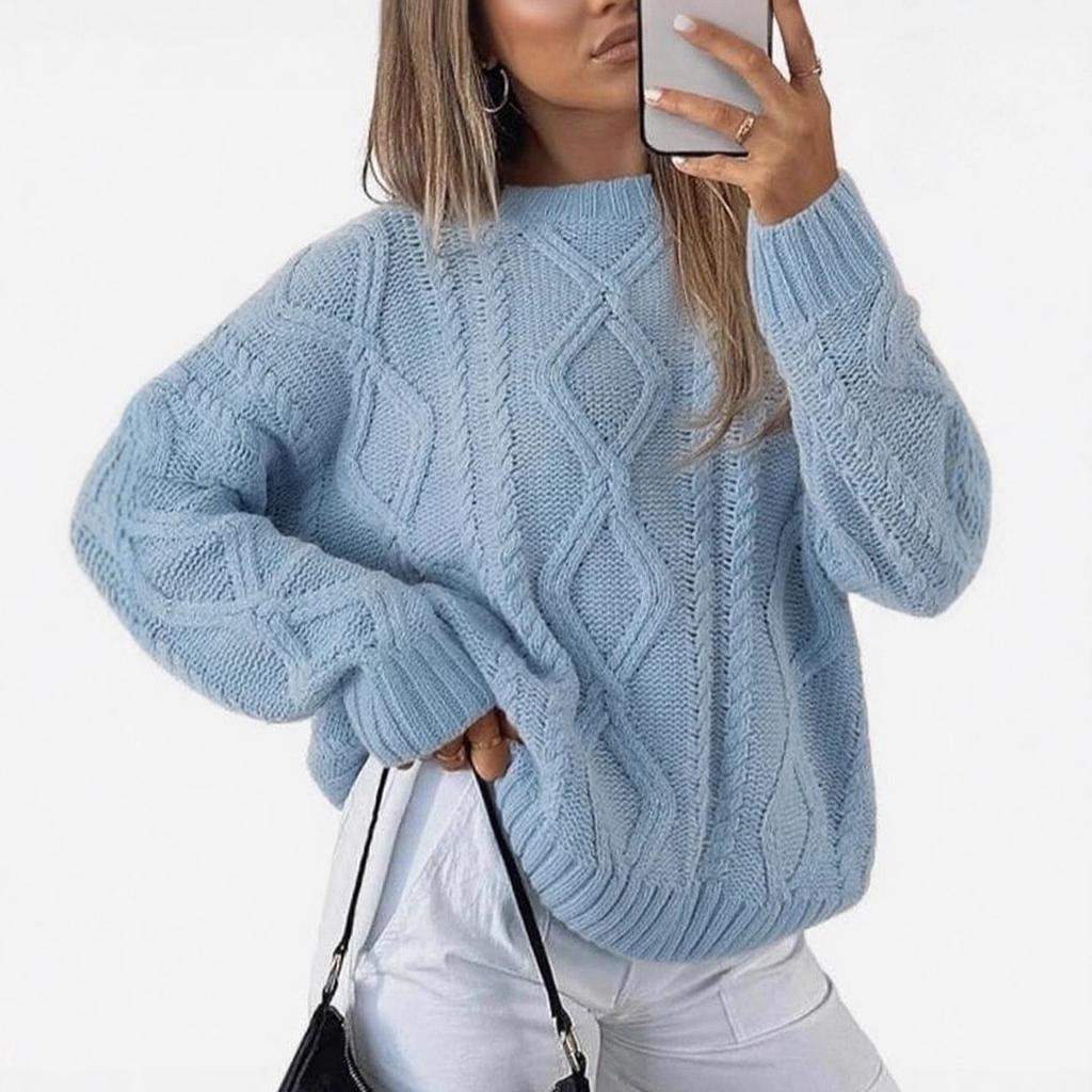 Spring new twist knitted sweater women's loose round neck pullover sweater top temperament elegant coat