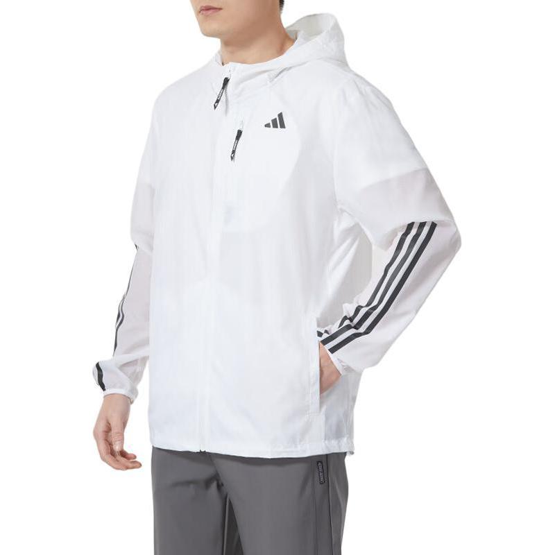adidas Seitenstreifen Lauf-Fitness-Trainings-Kapuzenjacke Herrenjacke Weiß IQ3845