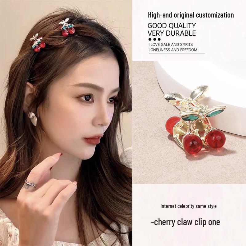 Exquisite Rhinestone Cherry Small Claw Clip for Women's Bangs and Forehead Hair.