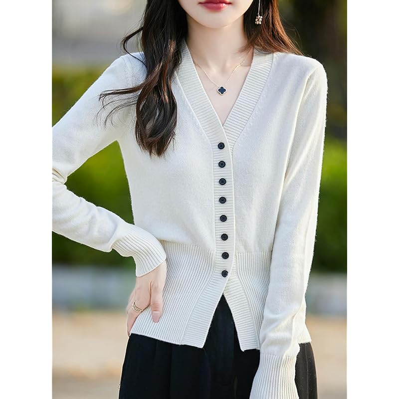[EASTEMPO] cardigan ladies spring office Relaxing knit Plain color casual business Fashionable large size (JP, alphabet, XL, white)