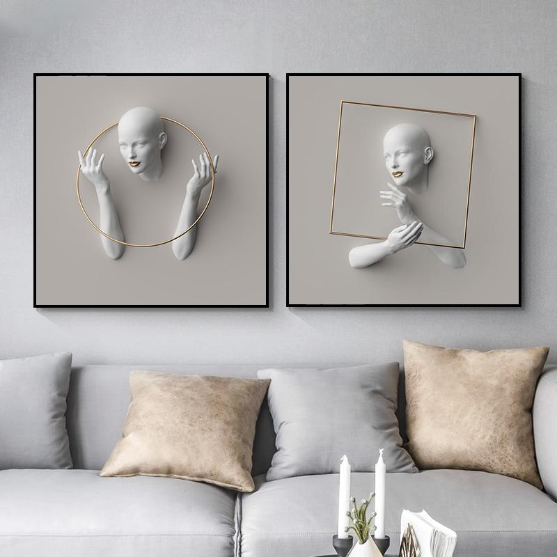 Woman Sculpture Poster Prints Woman Power Figure Statue Canvas Painting Wall Art Pictures for Living Room Home Decor Cuadros
