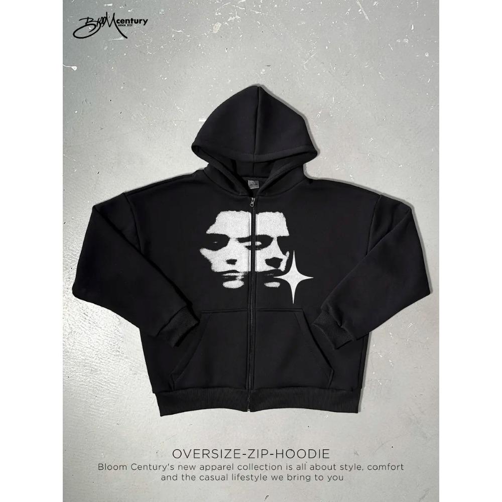 Men's Zipper Shirt Trendy Hip Hop Butterfly Printed Loose Casual Street Dress Cardigan