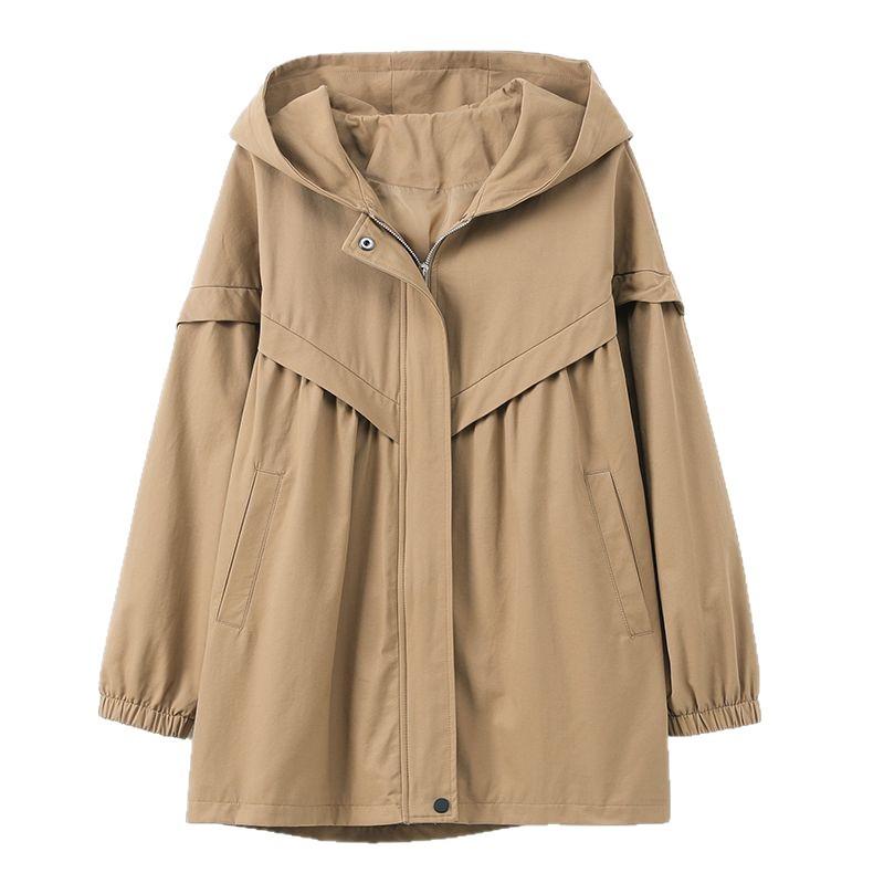 trench coat women's spring and autumn Korean version casual versatile large size loose hooded medium and long jacket women's clothing