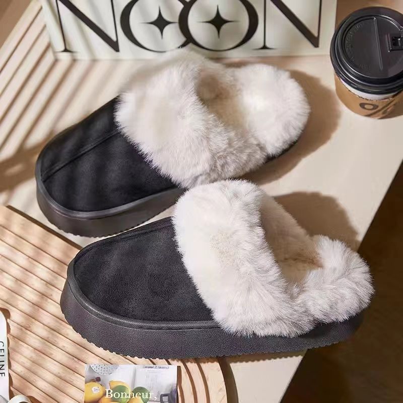 Mode 2025 Winter Plüsch Warme Baumwollschuhe Neue Mode Flauschige Plateau-Hausschuhe für Damen Frau Komfort Rutschfest Unisex Heim-Hausschuhe