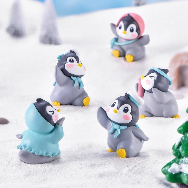 6 Stück Süße Cartoon-Pinguin-Figuren Spielset Mini-Cartoon-Pinguin-Kuchenaufsatz Winter-Pinguin-Figuren Kuchen Dekoration