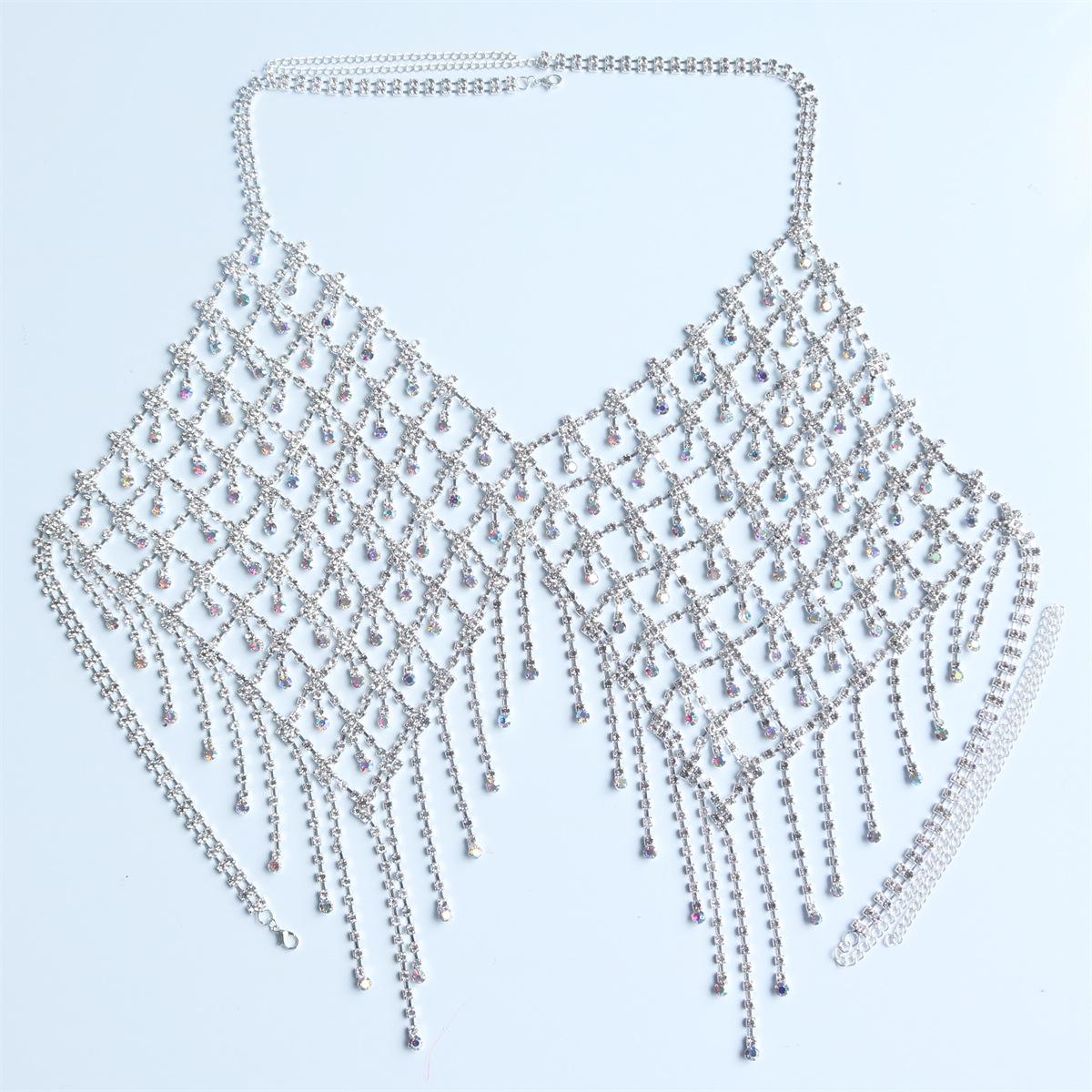 European And American Nightclubs Shiny Rhinestone Chest Chain Fringed Bra Chain, Exquisite Fashion Water Drop Pendant Body Chain Accessories Women