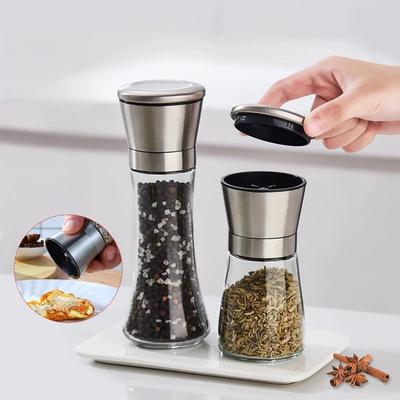 2-in-1 Pepper Grinder Cooking Seasoning Grinding Storage Bottle Stainless Steel Grinding Bottle 2-Layer Adjustable Compartment