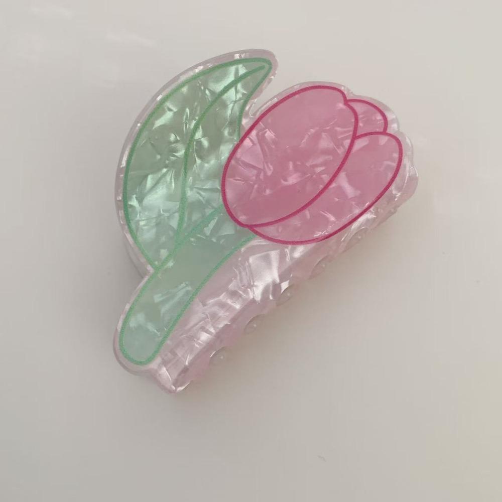 Pink Red Tulip Flower Hair Claw Acetic Acid Acetic Acid Grab Clip Acetate Shark Clip  Daily Style B