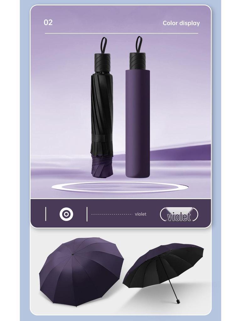 12-Rib Extra Large Folding Umbrella for Rain and Sun - Reinforced, Thick, Three-Person Capacity