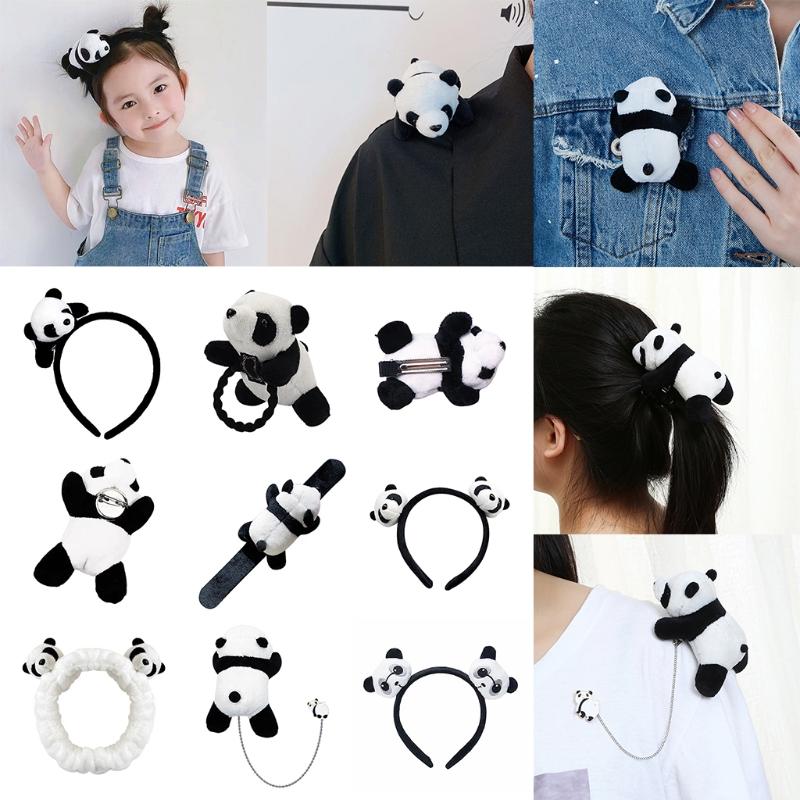 Cartoon Panda Hair Hoop Headband Furry Hairpin Scrunchie Barrette Alloy Brooch Styling Accessories for Women Girls