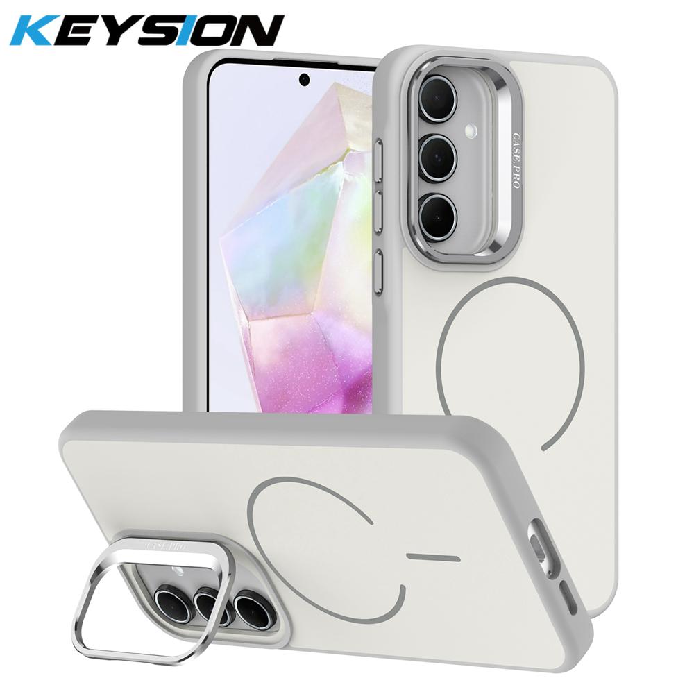 KEYSION Matte Skin Feel Lens Stand Phone Case for Samsung A55 5G A35 A25 A15 4G Magnetic Shockproof Back Cover for Galaxy A05S