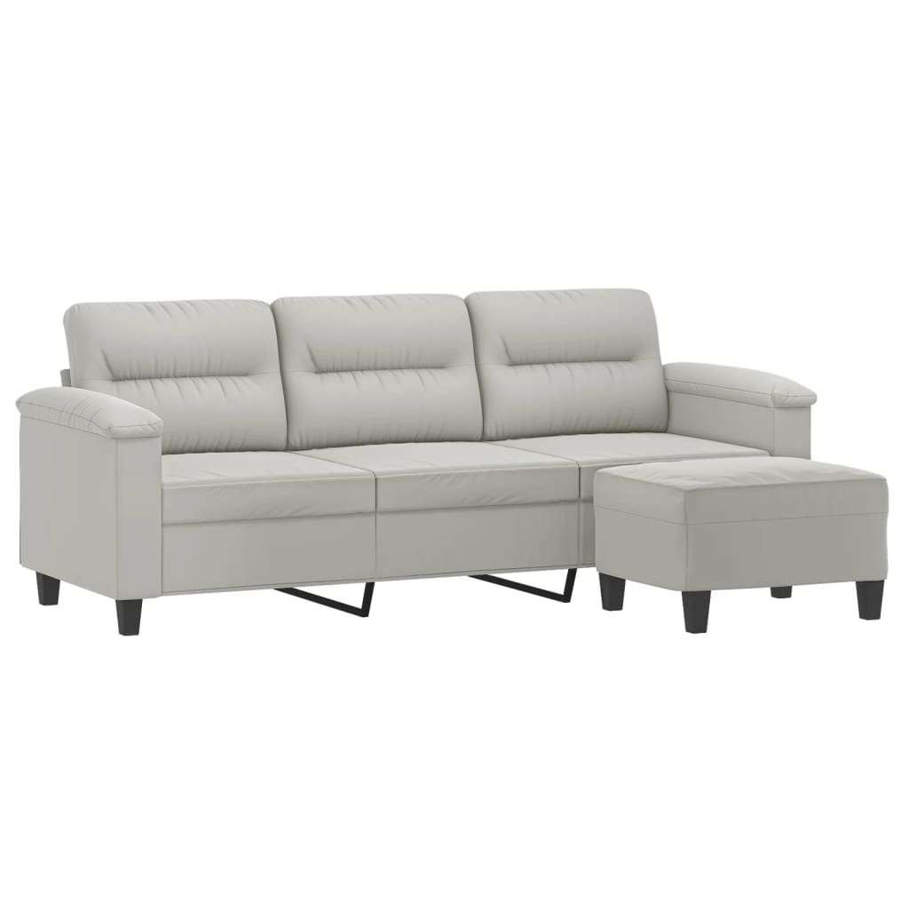Vidaxl 3-Os. Sofa Z Podnóżkiem, Jasnoszara, 180 Cm, Obita Mikrofibrą