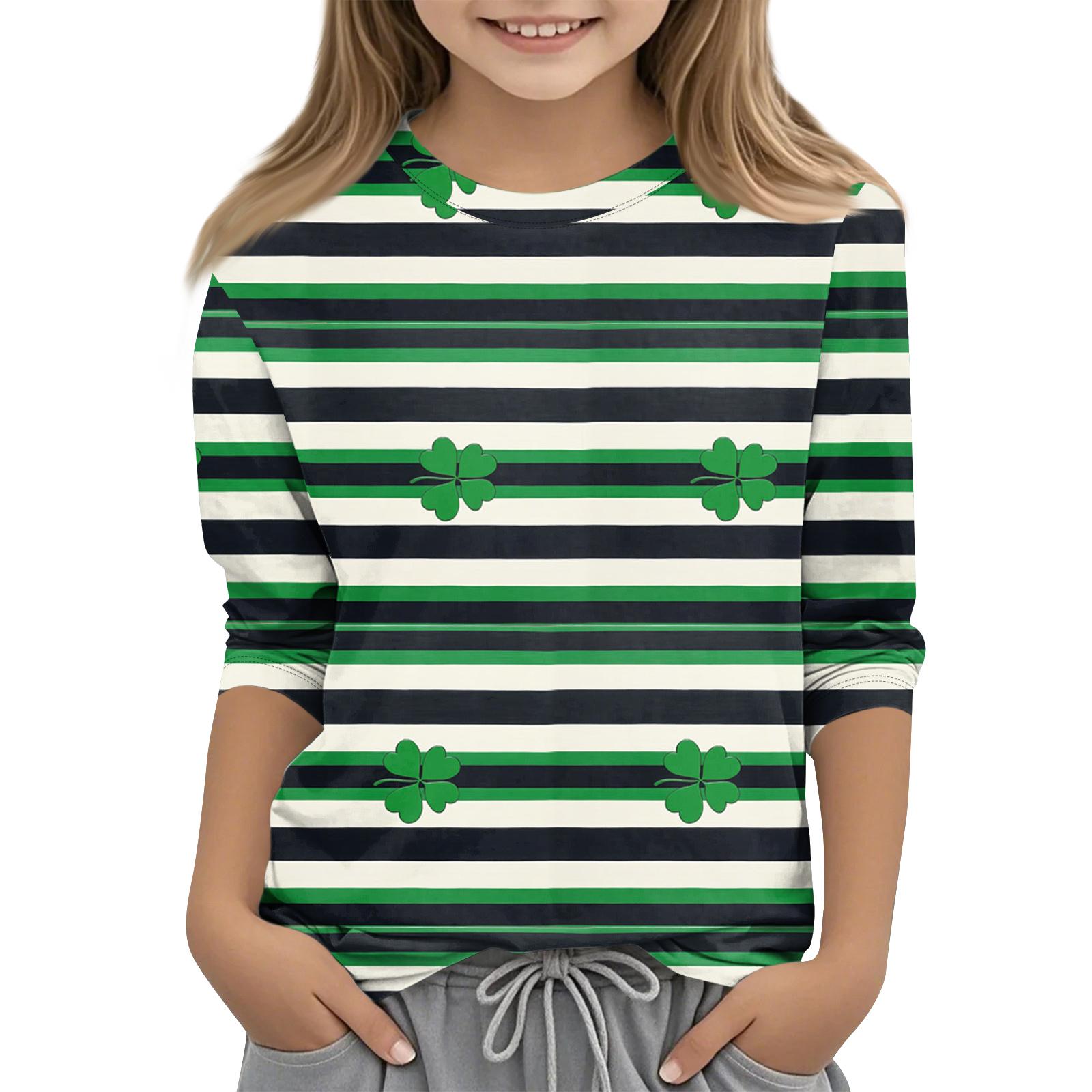 

улица. Топы с принтом ко Дню Святого Патрика для девочек-подростков 4-11 лет, футболки с круглым вырезом и рукавами 3/4, модные топы, футболки для наряда 160 белый