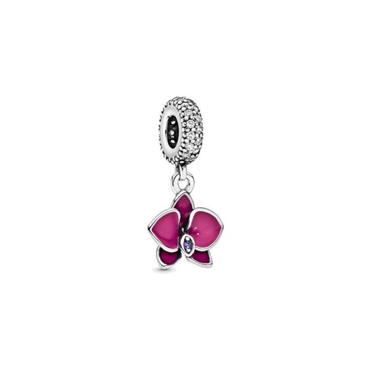 Pandora Orchid Silver Pendant Women Jewelry 791554EN69 Box,F,Silver