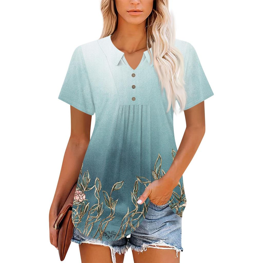 Women's Short Sleeve V-Neck Collared Tops Summer Business Casual Work T Shirts