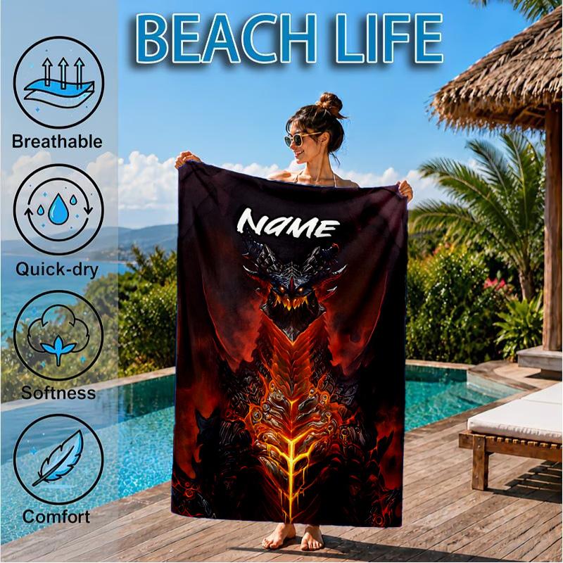 Custom Name Dark Kingdom's Rise Warcraft Beach Towel Microfiber Beach Towel, Lightweight and Quick-Dry, for Summer Travel, Swimming Pool Gift