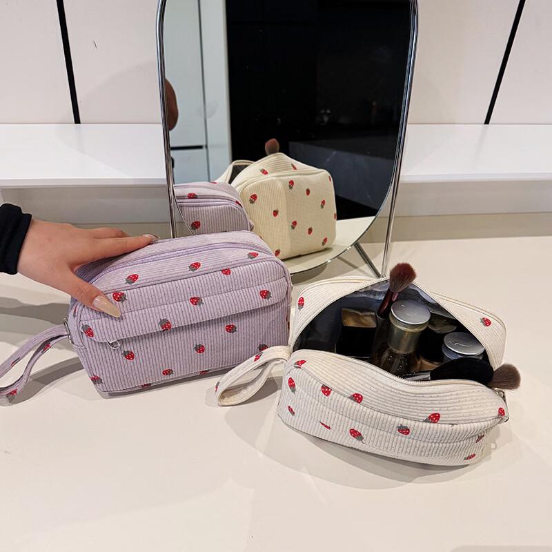 Corduroy Strawberry Makeup Pouch