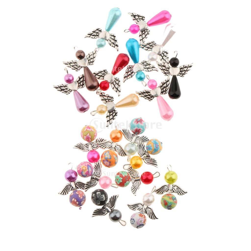 10 Delicate Angel Drop/Round Pearl Alloy Beads Pendants Charms Mixed Colors Gift Making Accessories