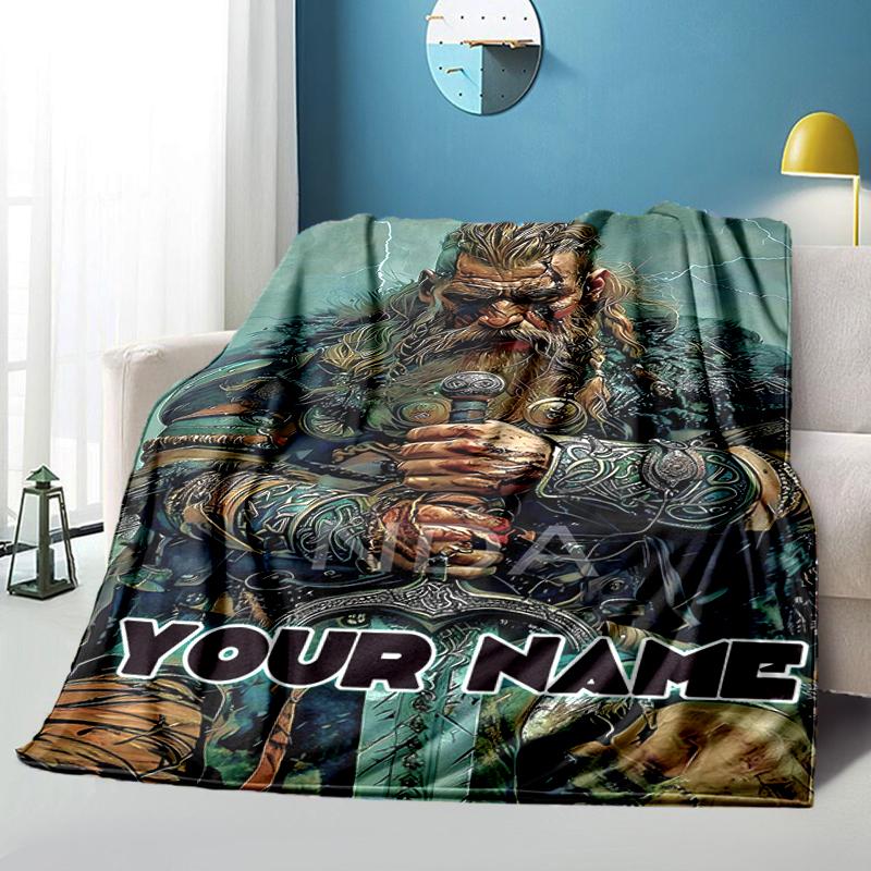1PC Custom Name Warrior Poster flannel blanket versatile,all-season throw suitable for the living room,bedroom,camping,travel,and gift