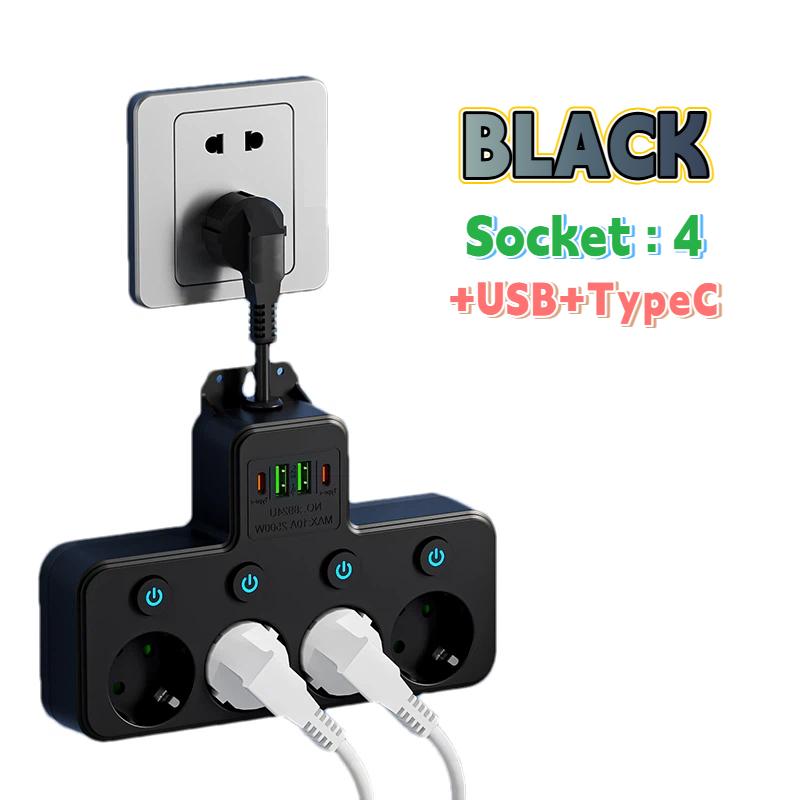 Multipresa UE con Interruttore Generale, 4 Prese AC, Opzionale USB e Type-C – Cavo Corto Flessibile