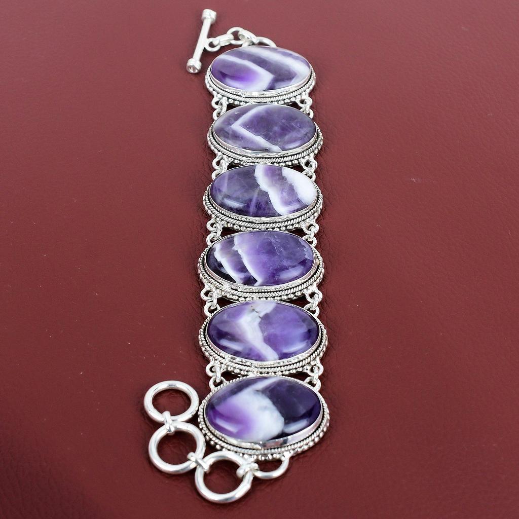 Chevron Amethyst Bracelet Handmade Jewelry Gemstone Vintage Bracelet 925 Sterling Silver Bracelet Adjustable Chain Bracelet Gifts For Mother