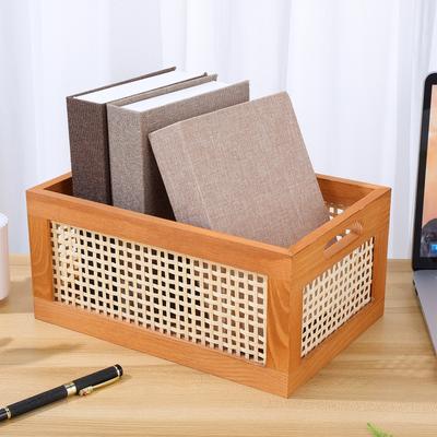Bamboo Woven Wooden Storage Basket Desktop Organizer Decorative Home Decor Sundry Holder Shelf