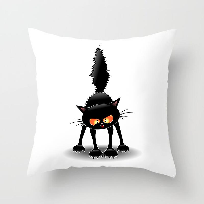 New Cartoon Black Cat Pattern Printed Pillowcase Home Sofa Pillowcase Cushion Cover