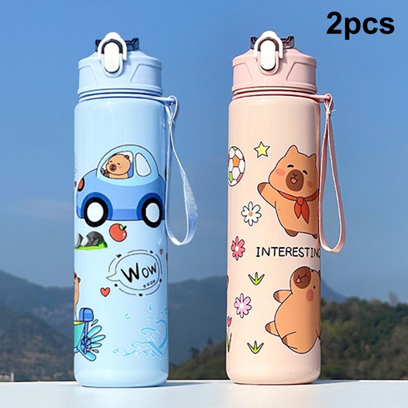 800ml Cartoon Capybara Water Bottle Plastic Water Cup Portable Large Capacity With Straw Sports Water Bottle Outdoor Tableware