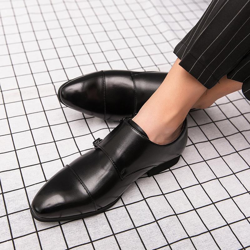 Large size autumn new retro British leather shoes personalized buckle dress men's business casual shoes monk shoes