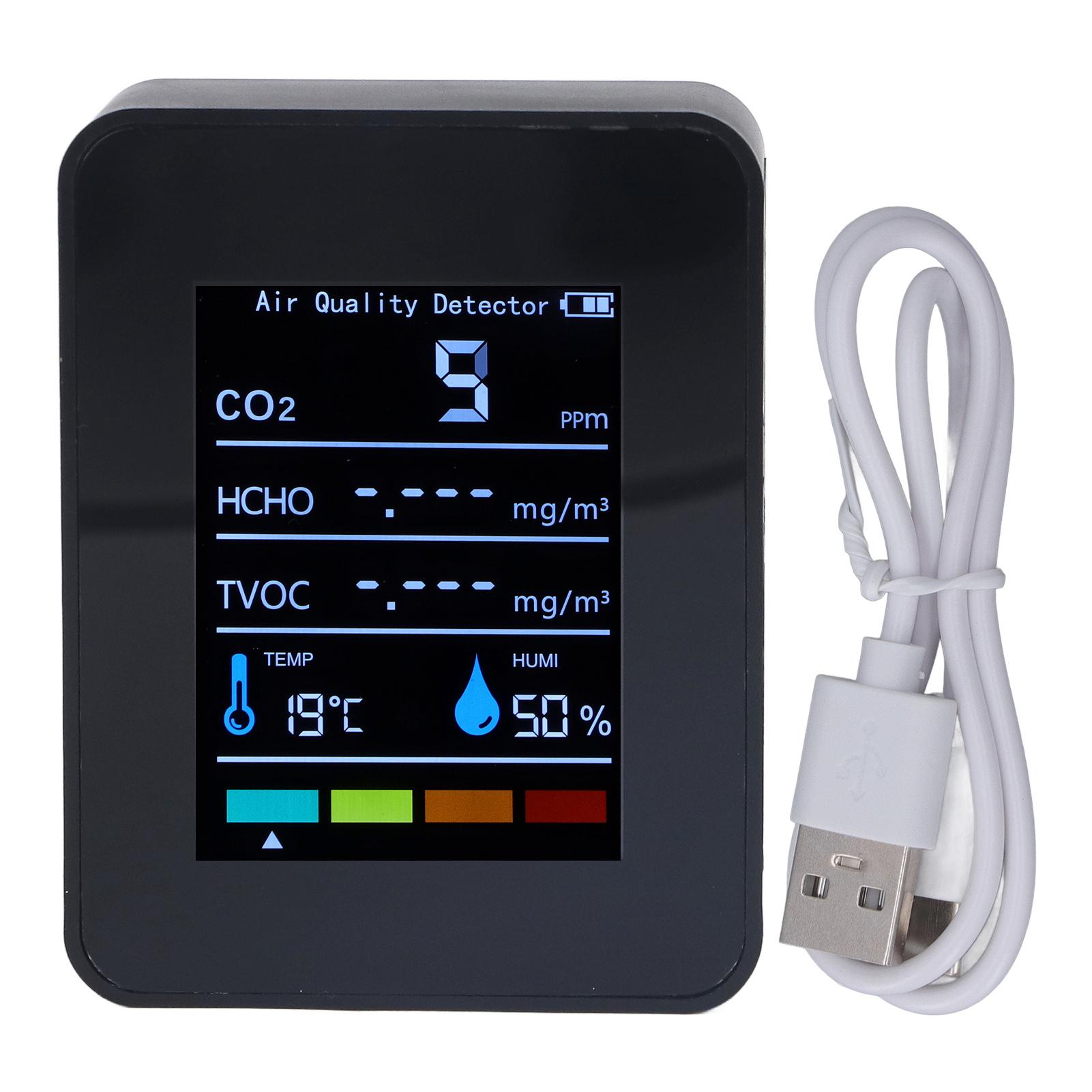 

Black CO2 Carbon Dioxide Detector LCD TVOC HCHO Temperature Humidity Air Quality Monitor Meter Air Quality Monitor CO2 Detector