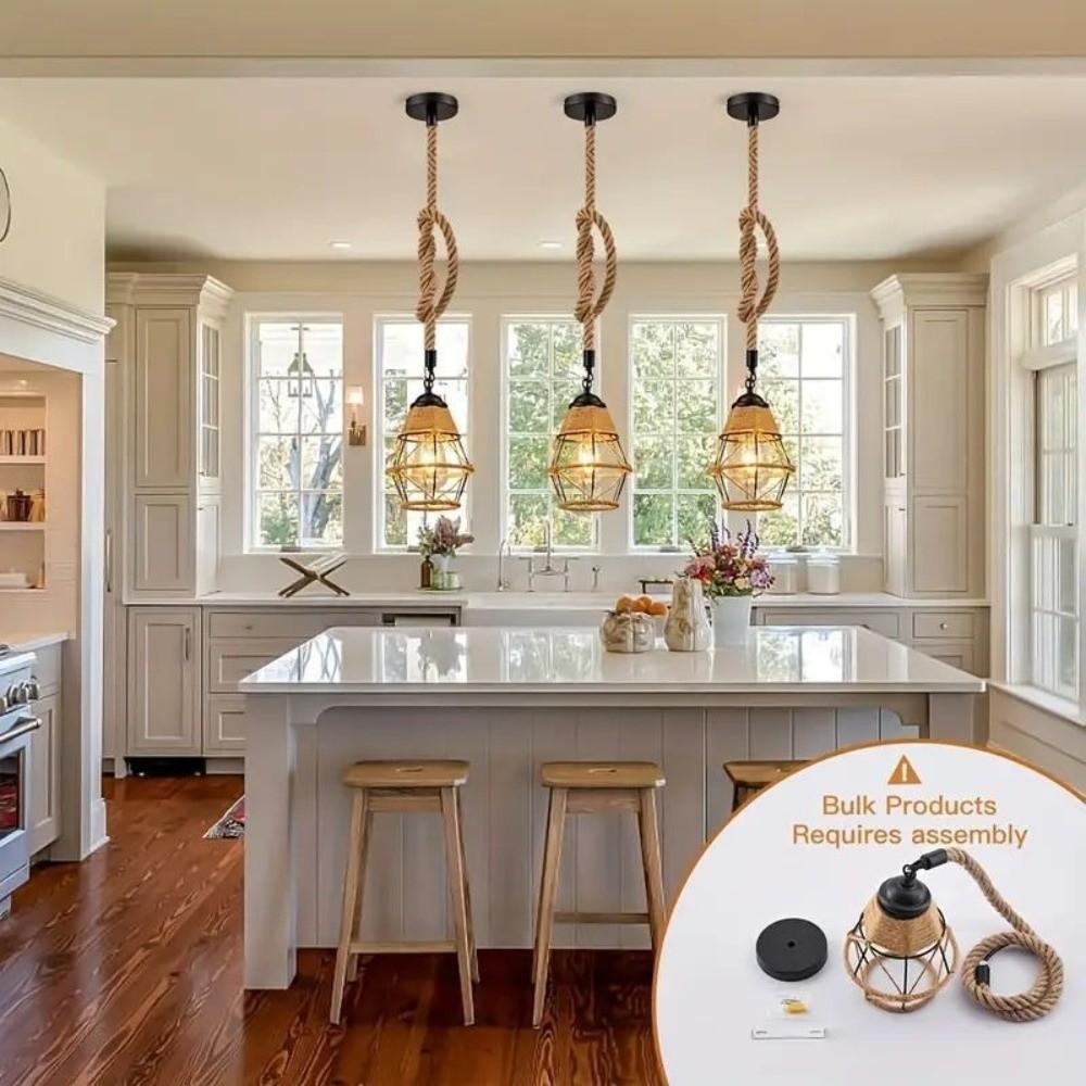 Creative Retro Hemp Rope Pendant Lights Industrial Style Iron Hanging Lamp Woven Design Cafe Lighting Bedroom
