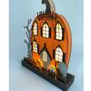 Home Halloween Tabletop Decoration, Lighted Wooden Haunted House Pumpkin Decoration Ornaments, Battery Operated Pumpkin House Ornament Party Supplies