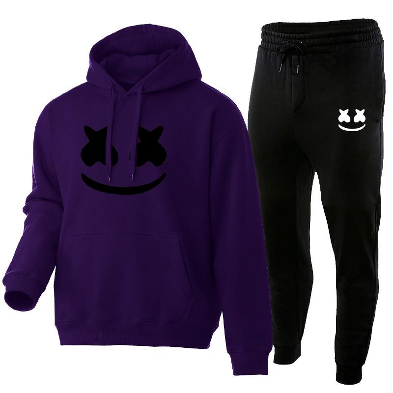 Marshmello Smile Face Hoodie Jogginghosen Set Unisex Oversized Lässig Winter Trainingsanzug