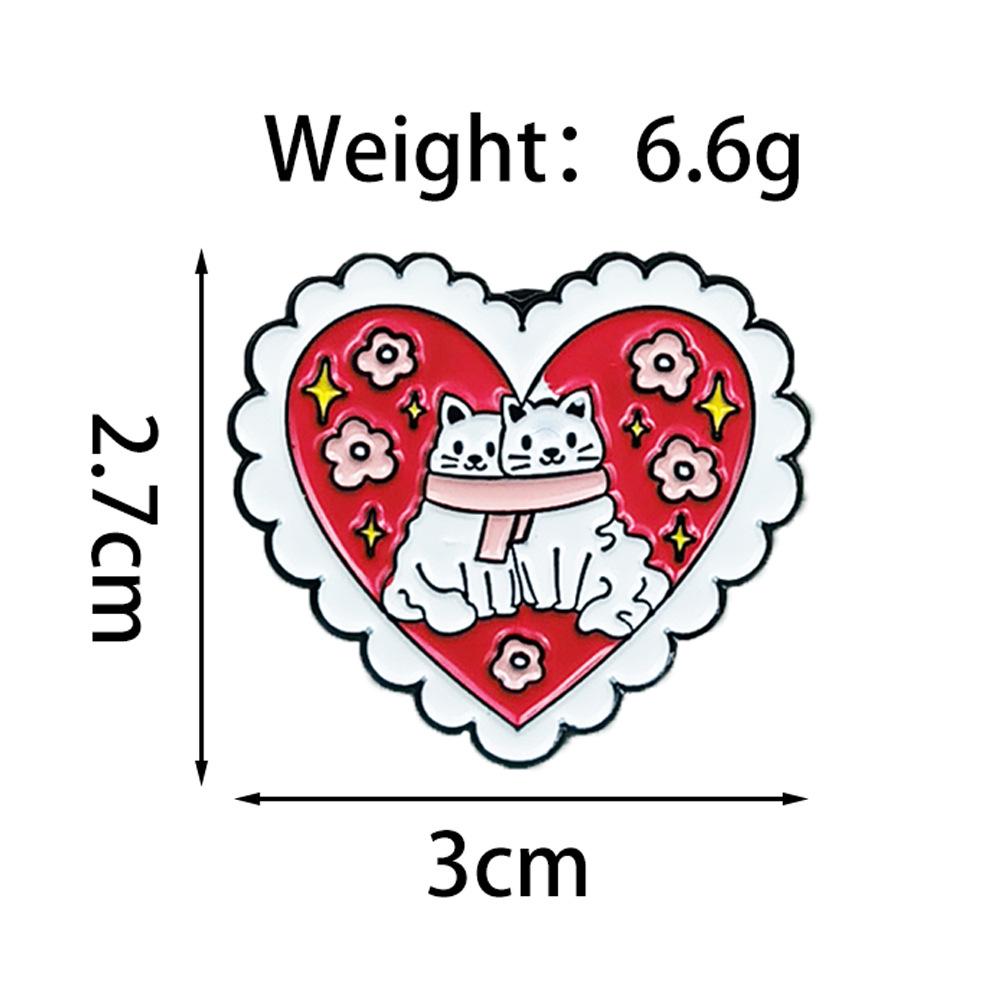 Cartoon Love Series Cute Cat Brooch - Pink Heart Couple Backpack Decoration Badge